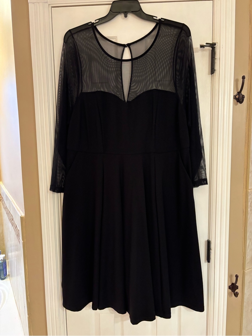 torrid Black Long Sleeve Mesh Yoke Fit & Flare Dress